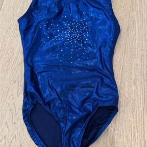 Shimmering Blue Leotard with Rhinestone Design